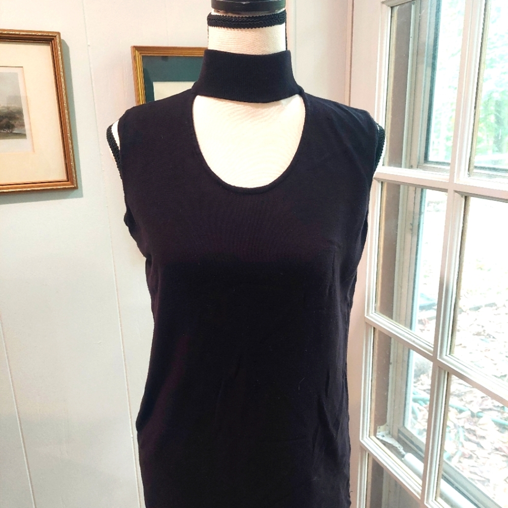 Calvin Klein sleeveless mock neck knit top with cut out